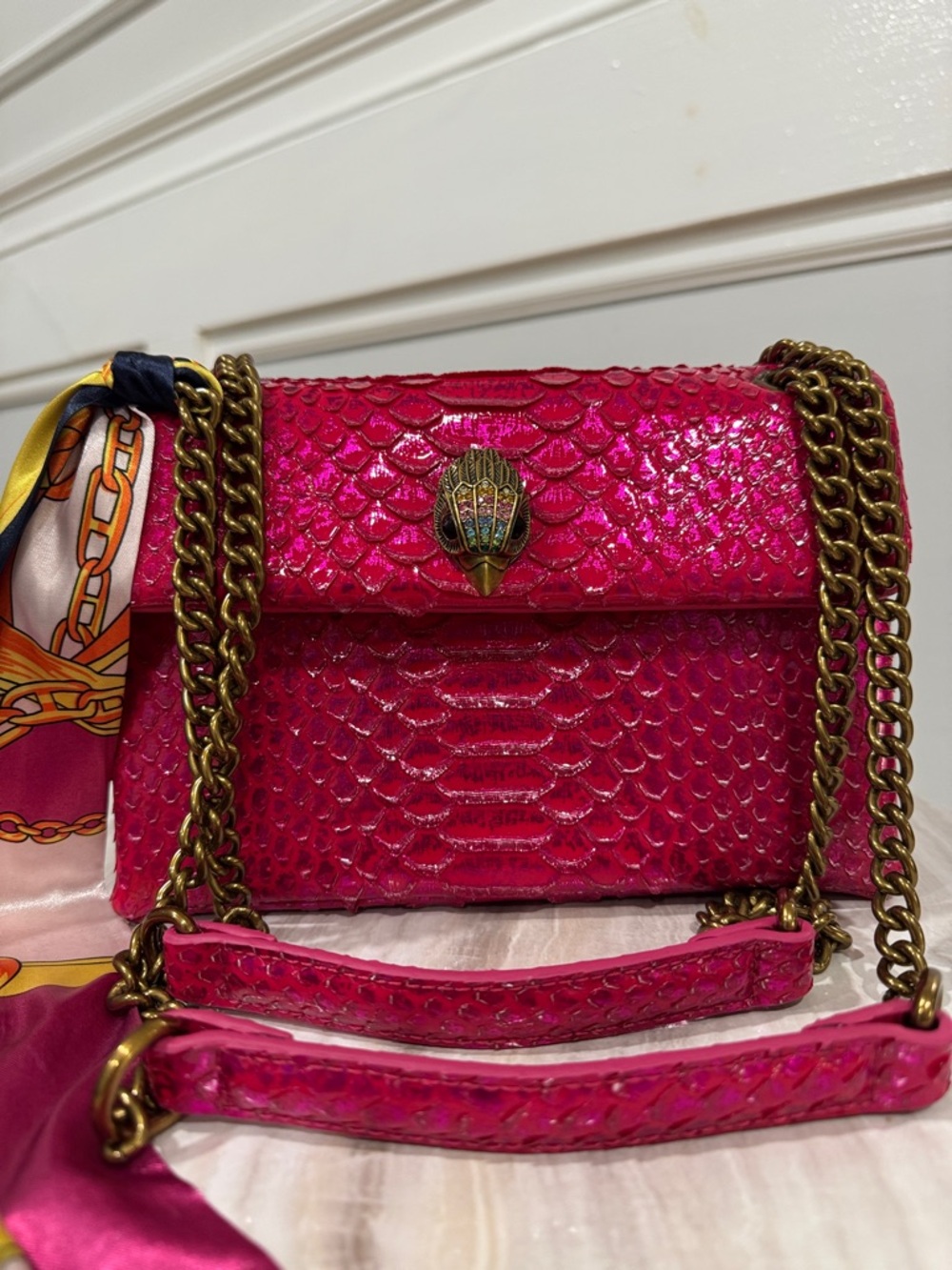 Kurt Geiger Bag Kensington Snake Embossed Sample Sale Pink Textured Crossbody - Picture 4 of 17